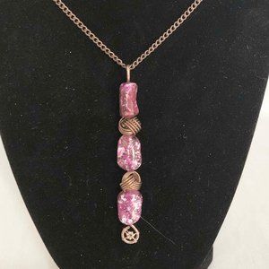 Danish Knots & Pink Beads Pendant - 19" chain
